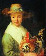Jacob Gerritsz Cuyp A Girl with a Rooster oil on canvas